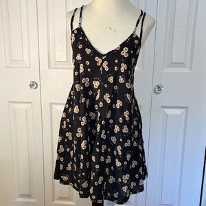 Brandy & Melville Black Floral Slip Dress w/ Beige Flower Print One size